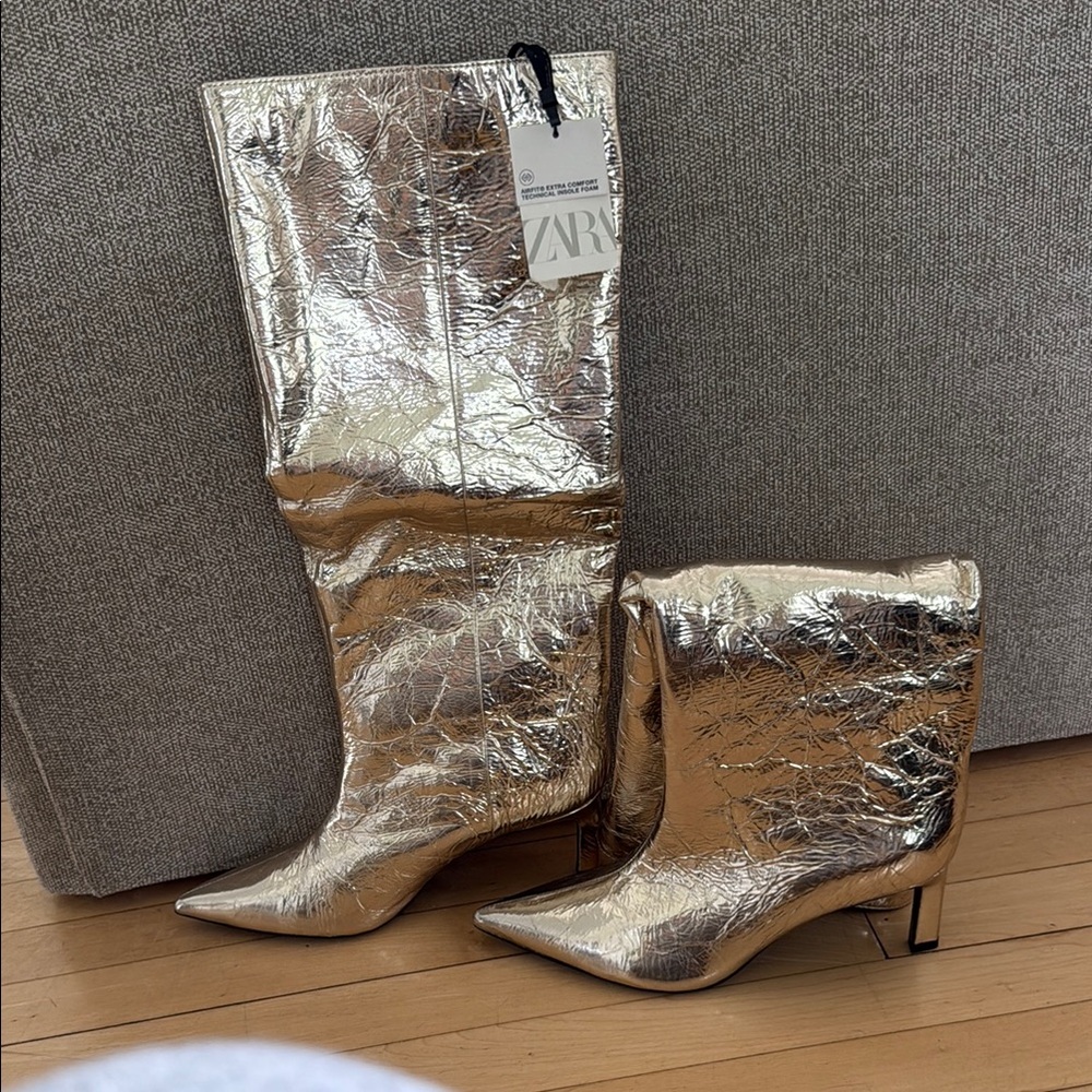 NEW- Zara gold metallic boots